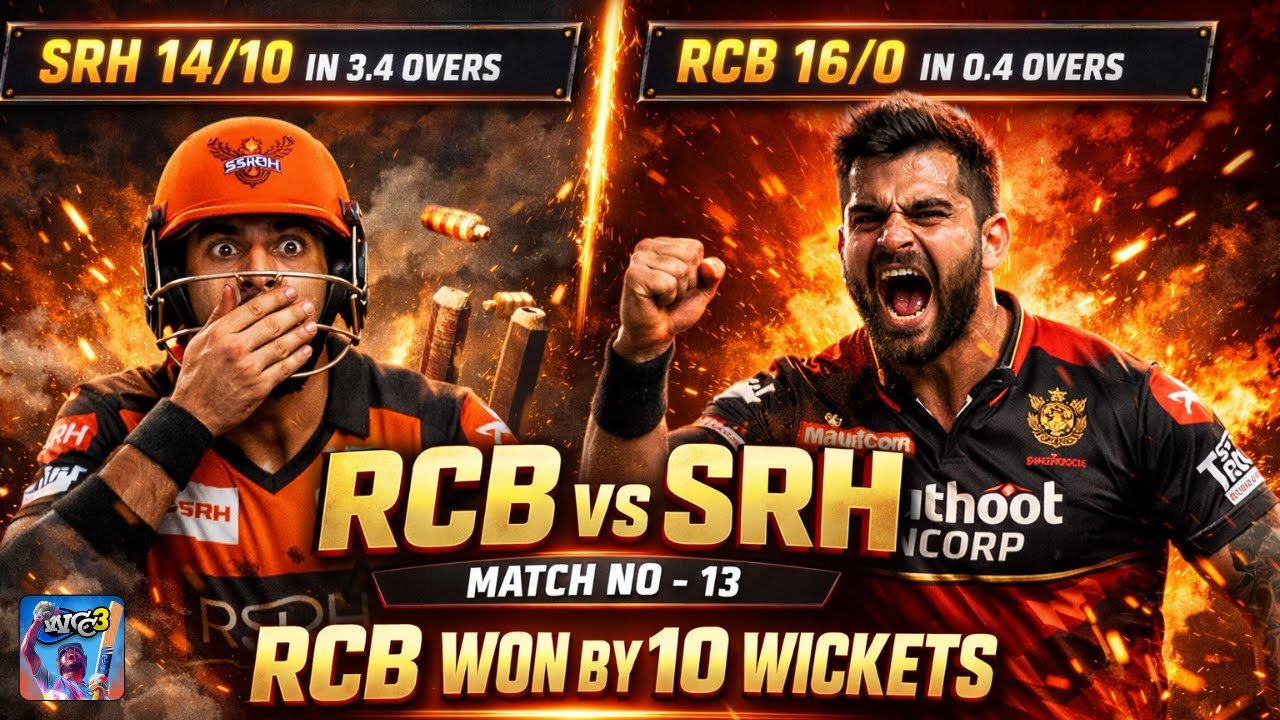 WCC3 IPL Gameplay | RCB vs SRH | SRH All Out In 14 Runs 😱 | RCB Won by 10 Wickets | Match No - 13