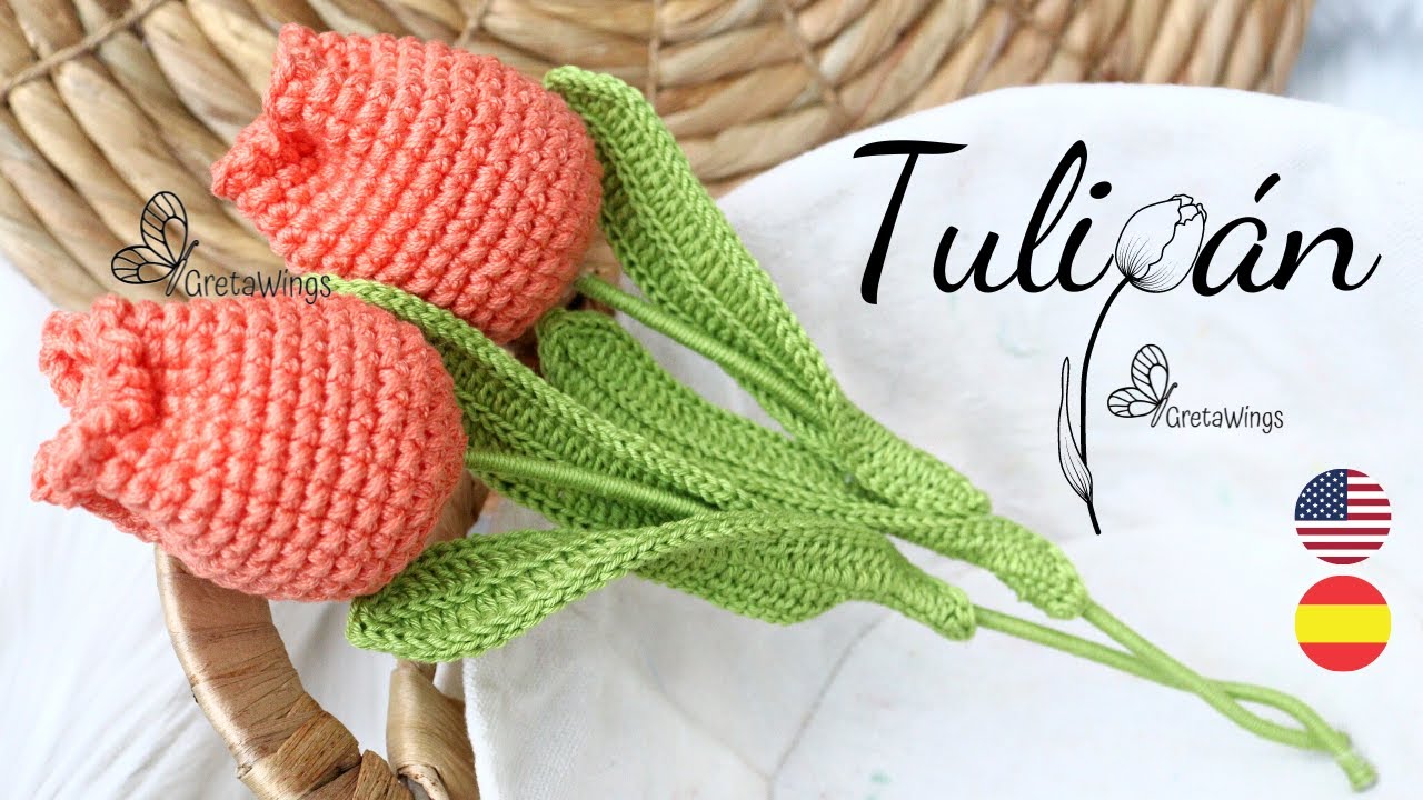 FLOR TULIPAN TEJIDO A CROCHET Sub 🇺🇸🇪🇸/ GretaWings