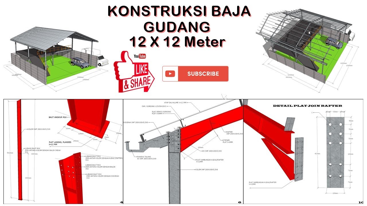 KONSTRUKSI BAJA GUDANG 12 x 12 Meter