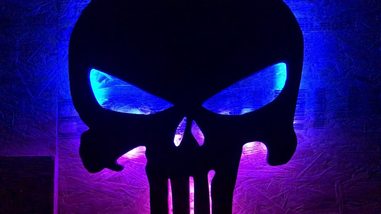Light up Blow Touched Pallet Wood Punisher Logo