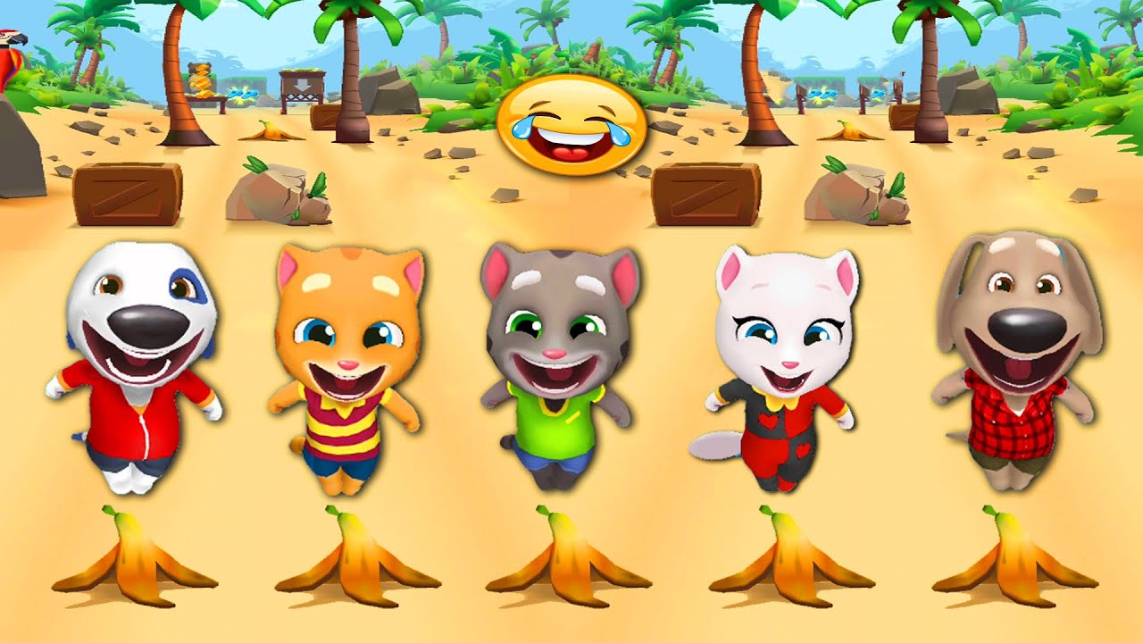 TALKING TOM GOLD RUN - ALL CHARACTER BANANA SLIPS/FALLS IN FUNNY GAMEPLAY