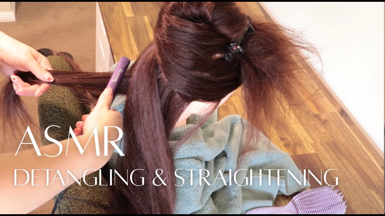 Satisfying ASMR | Brushing Out Knots + Detangling Spray & Hair Straightening