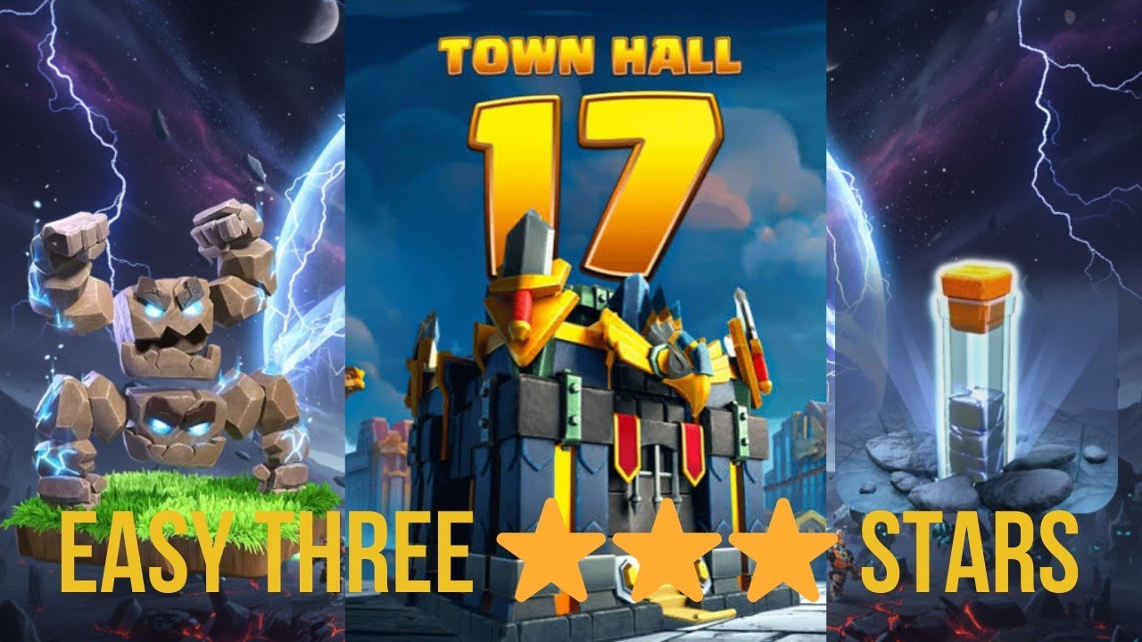 Th17 easy three stars attack. Meteor golem and Totem spell combo. 