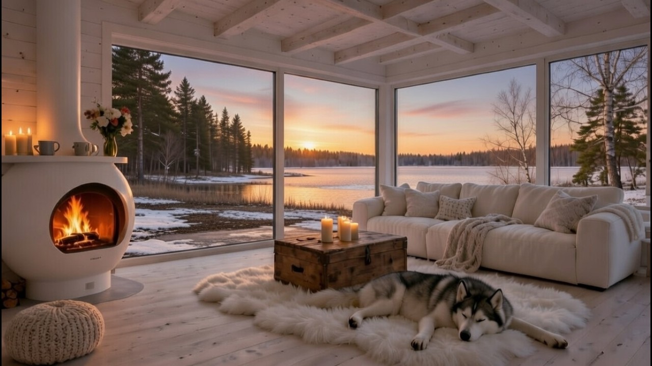 Spring Night Cabin Ambience 🌸 Moonlight Lake, Fireplace & Relaxing Piano LIVE