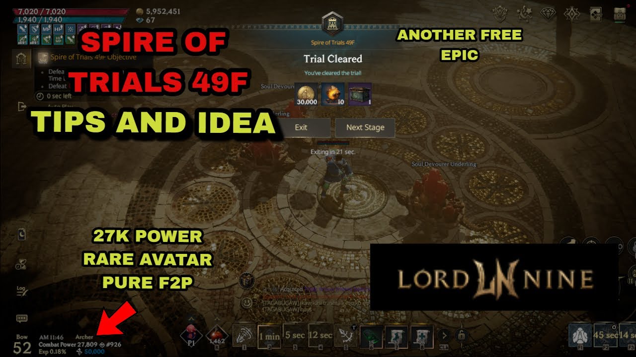 LORDNINE - SPIRE OF TRIAL 49F ARCHER CODEX + MARK BUILD  27K COMBAT POWER (Free Epic)