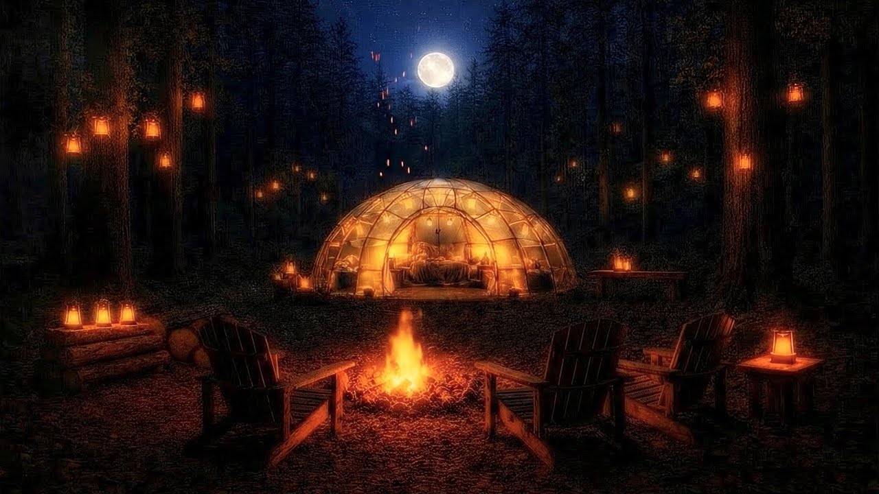 Midnight CAMPFIRE in the Deep Forest, Cozy & Warm, Night Ambience Live, Stress Relief - ASMR