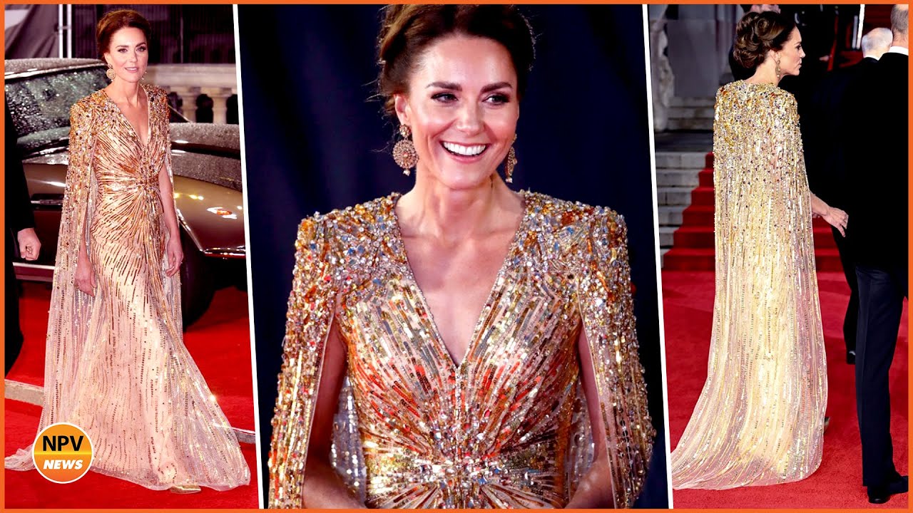 Kate Middleton Dazzled In Glittering Gold Gown By Jenny Packham For The No Time To Die Premiere