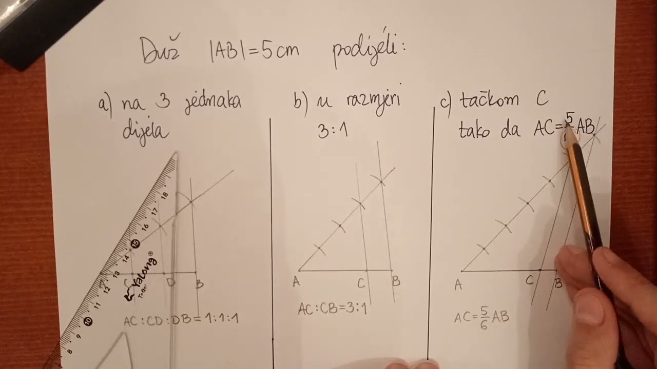 Talesova teorema - podjela duži na jednake dijelove i u razmjeri (omjeru) (2)