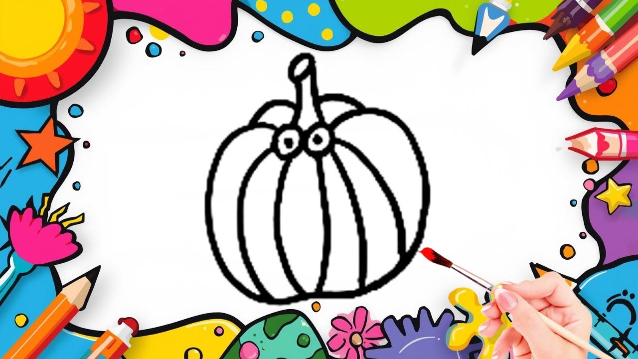 How To Draw cute Pumpkin  Drawing, Painting & Coloring For Kids and Toddlers_🌈🎨 🐋