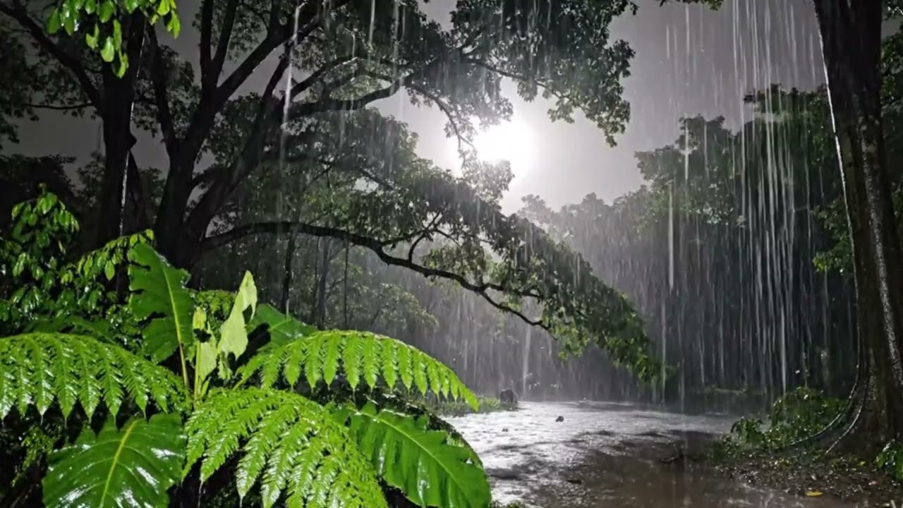 Sleep or Relax with Storm Sounds – Thunder & Rain  in a Dark Forest