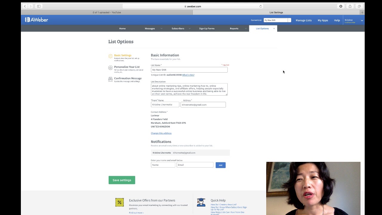 change email address in aweber