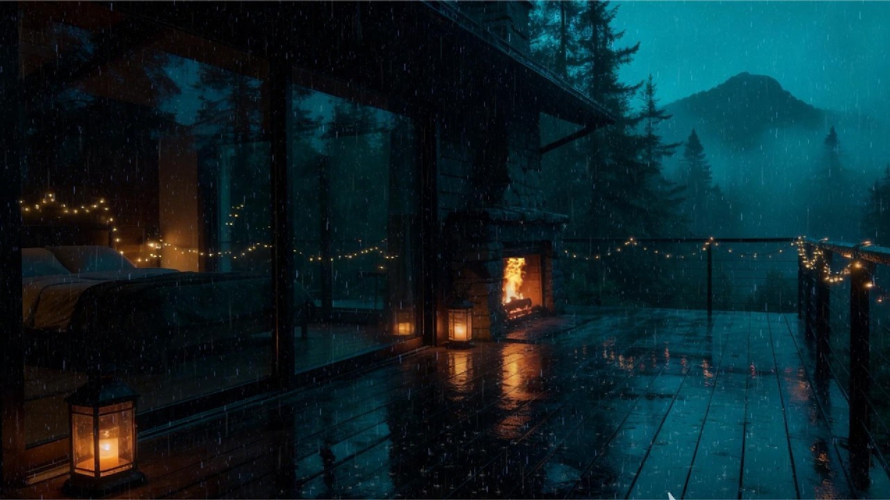 Distant Thunderstorm on Mountain Cabin Porch | Peaceful Sleep Sounds