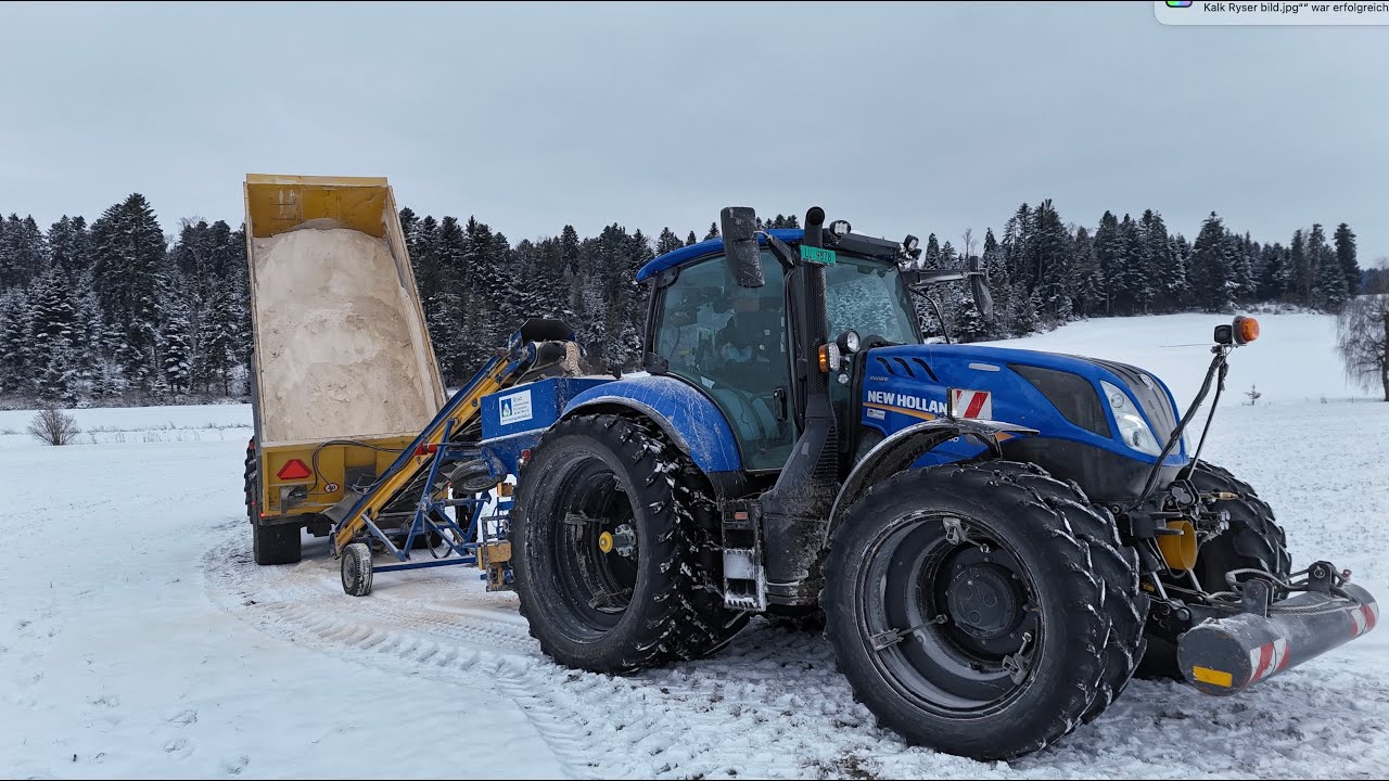 Kalk streuen mit Lohnunternehmer Ryser mit New Holland Traktoren 🇨🇭