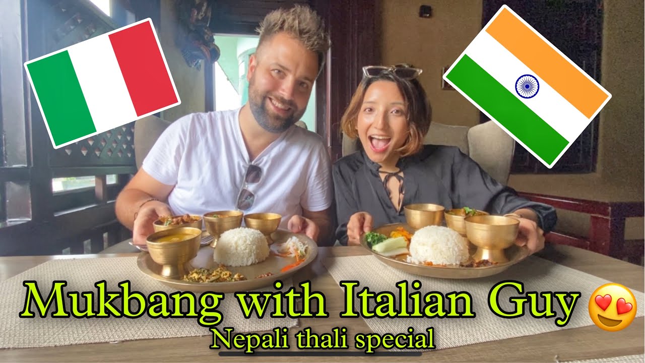 Mukbang with Italian Guy💕Nepali thali Mukbang😍