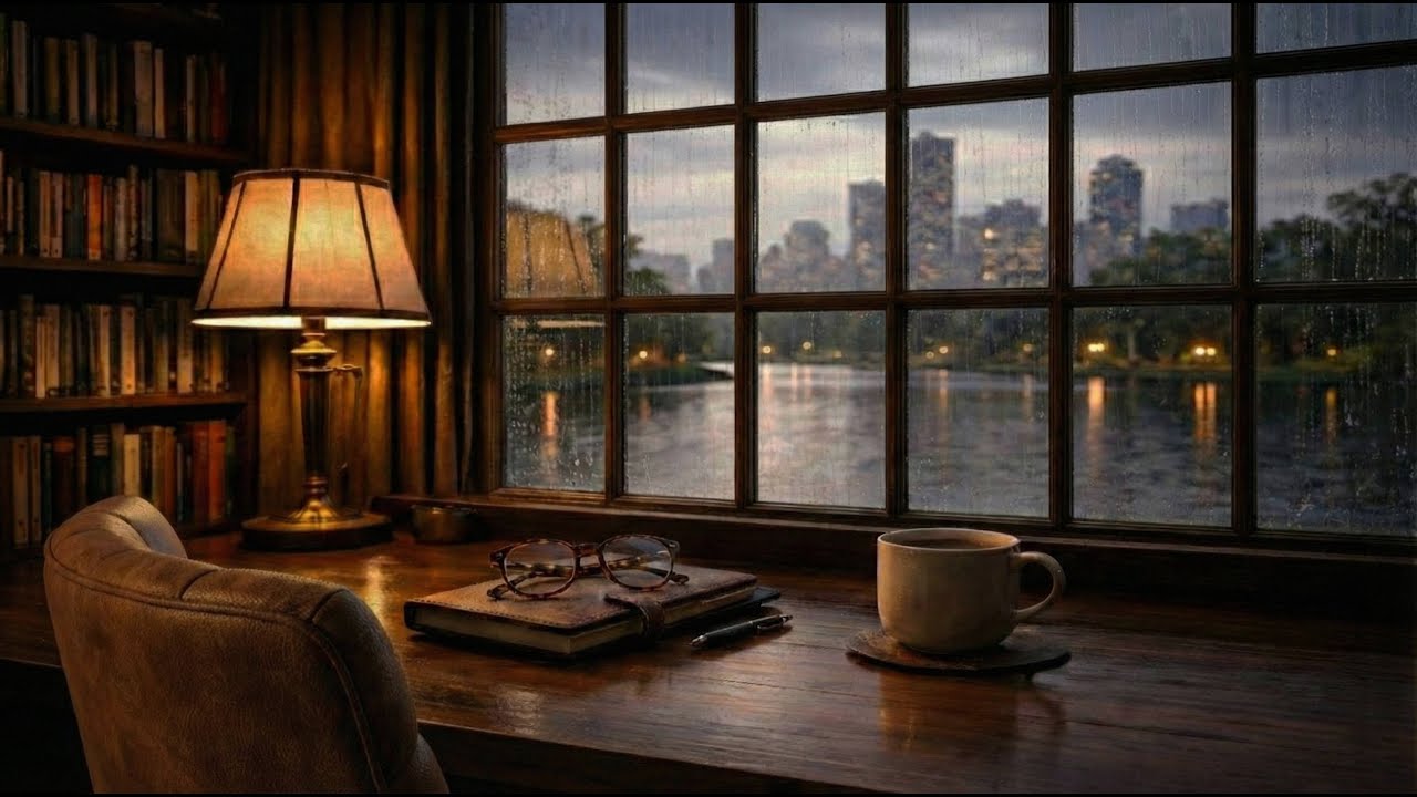 Relaxing Jazz – Cozy Desk, Coffee & Rain Sounds for Relax, Study, Work[4K]