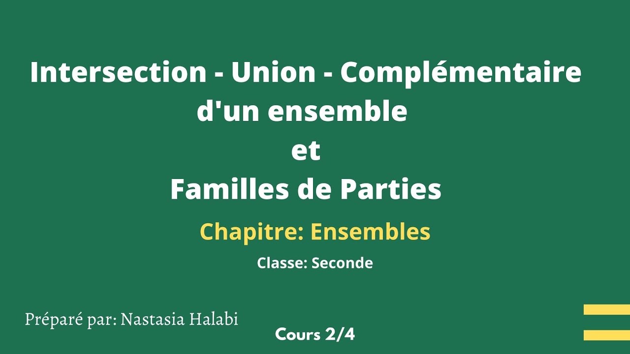 Ensembles: Intersection, union, complémentaire d'un ensemble et famille de parties