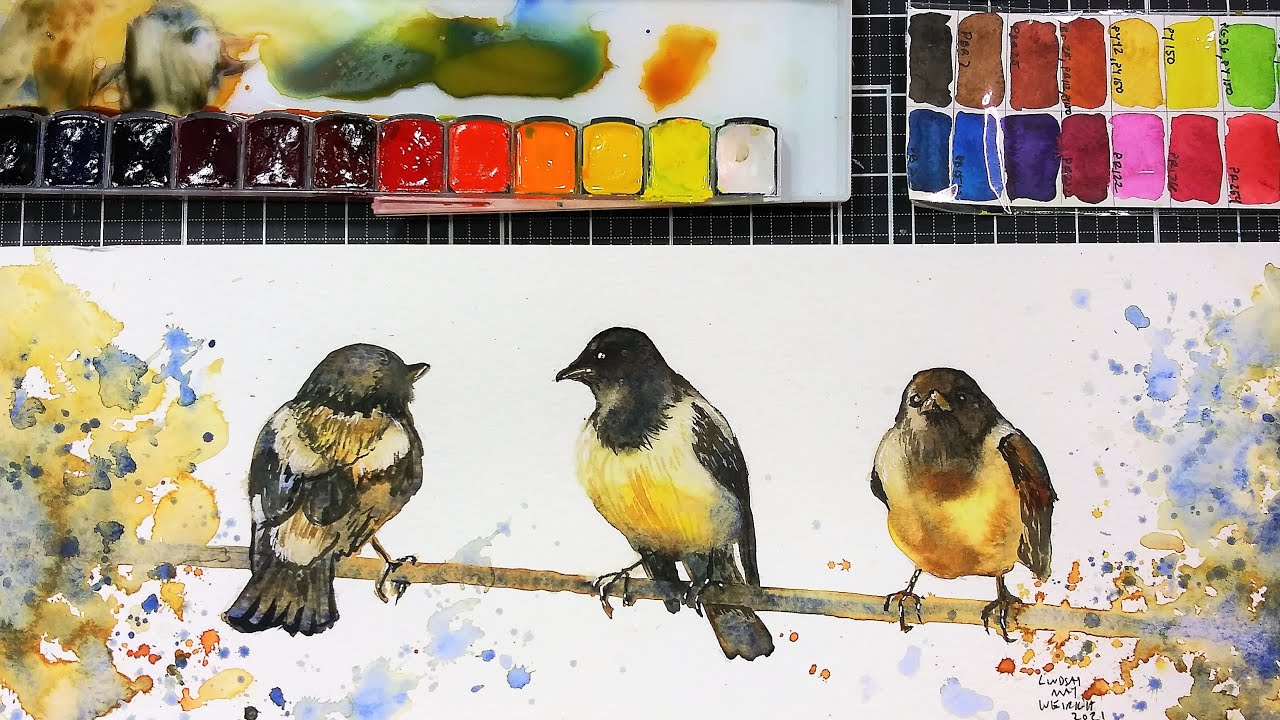Fun Watercolor Technique to Try for Loose Watercolor Painting! Birds on a Wire Tutorial