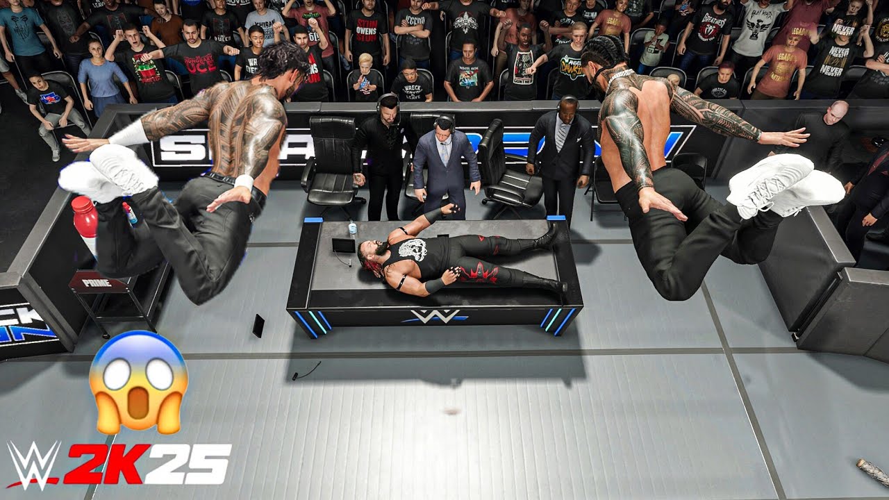 WWE 2K25 - Jey Uso and Jimmy Uso destroys Jacob Fatu at Friday Night Smackdown | Gameplay