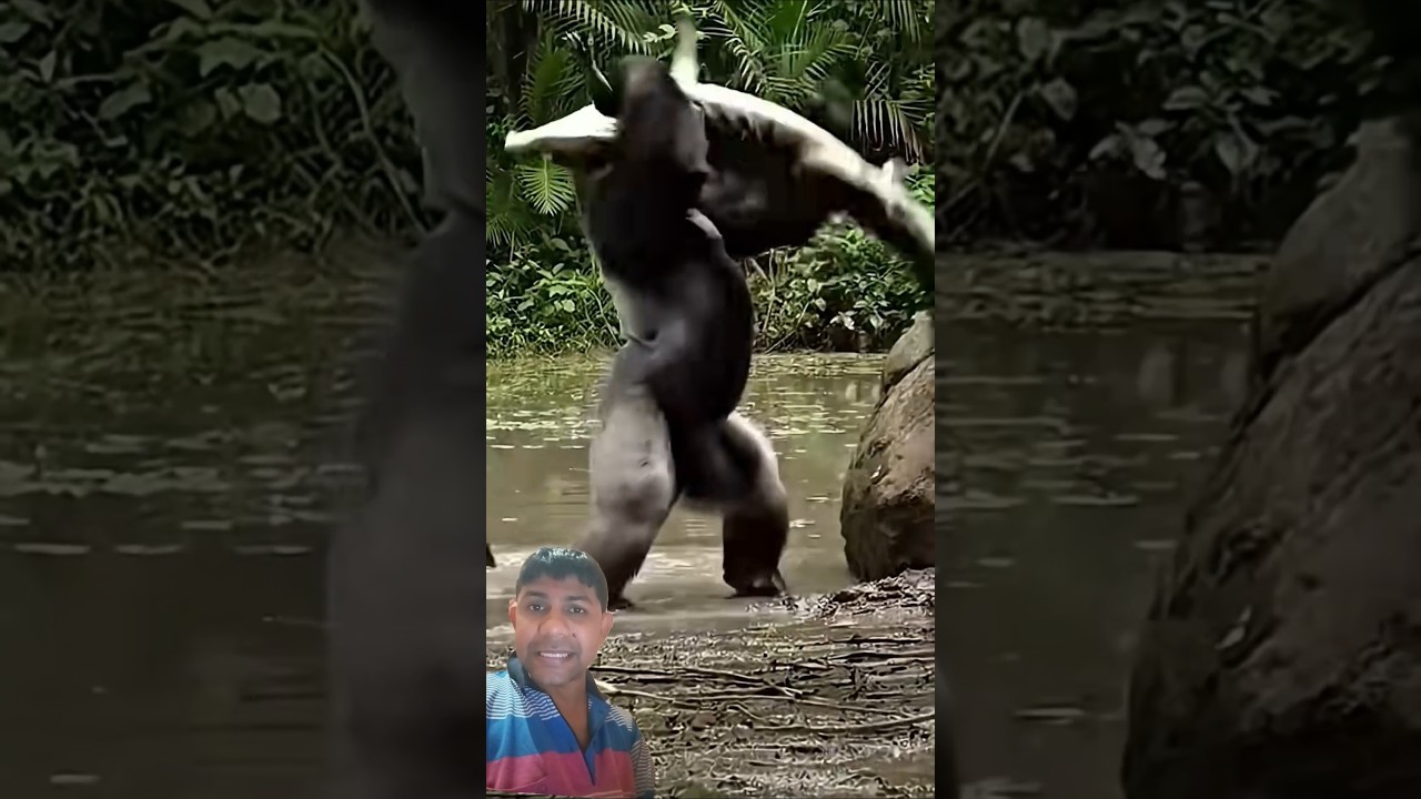 Gorilla attacked the crocodile!look at the crocodile condition 