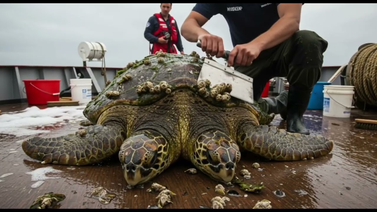 A rare two-headed turtle gets its shell cleaned! 🐢✨ #WildlifeWonder