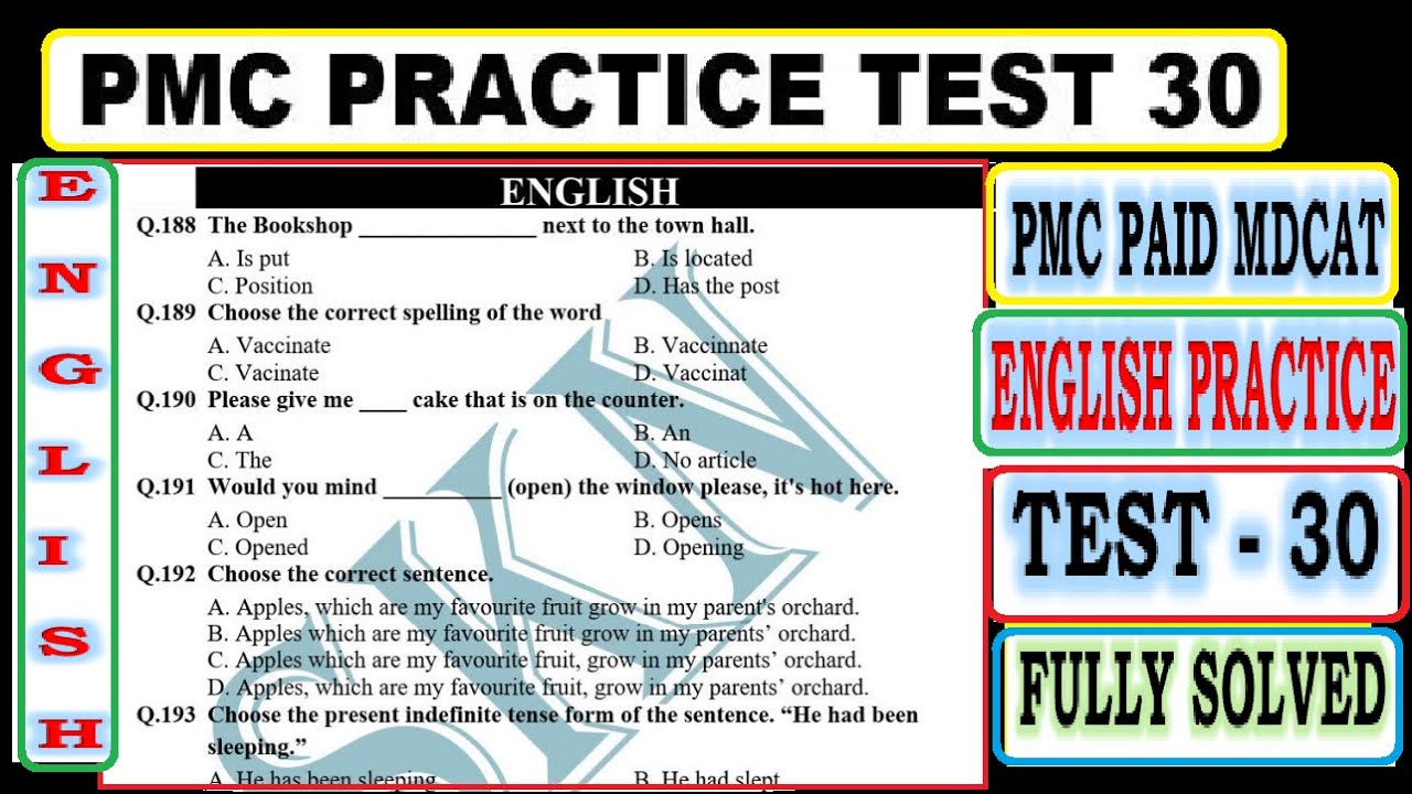 PMC Paid MDCAT ENGLISH Practice Test 30 (2021) PMC ENGLISH TEST with detailed explanation (2022)