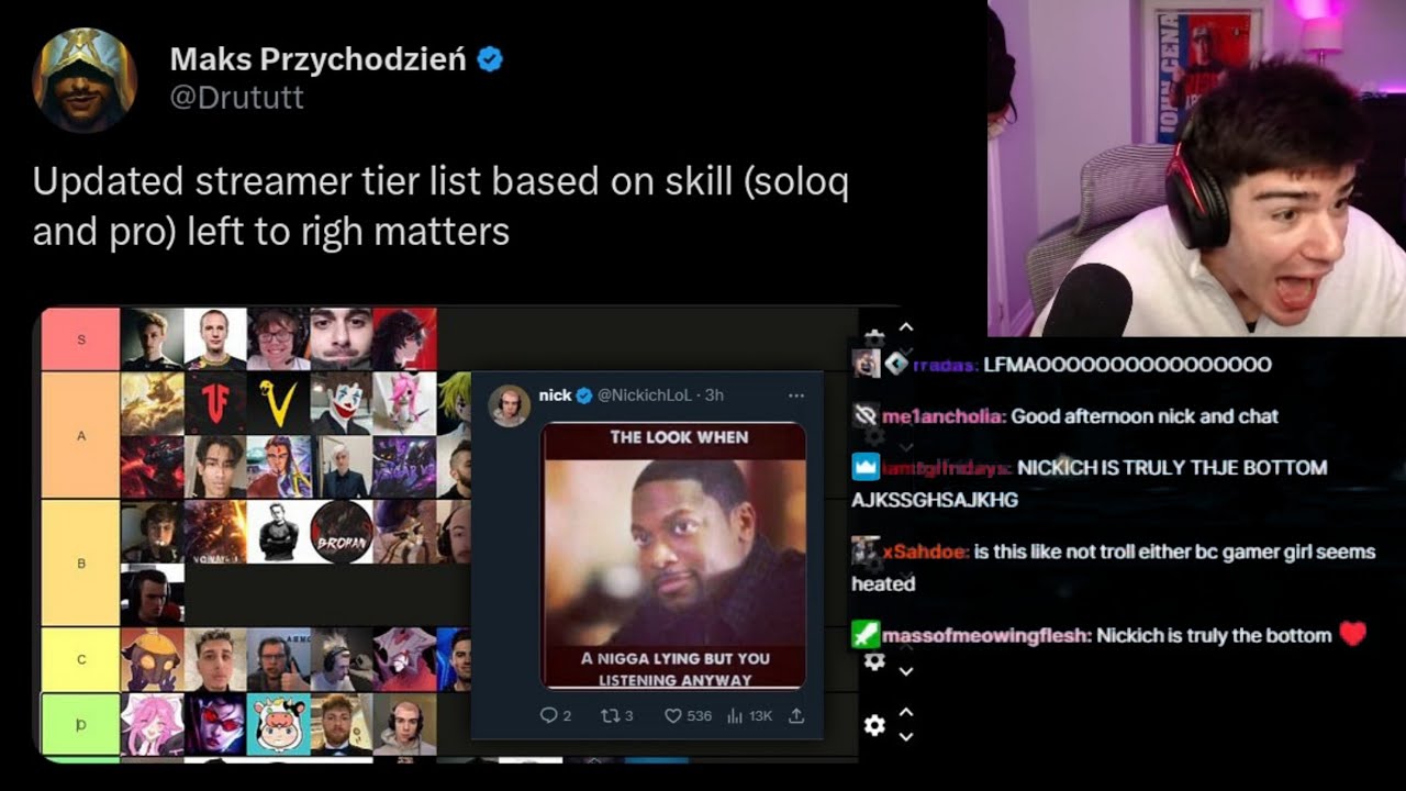 nickich reacts to drututt's streamers tier list on skill (he got d tier)