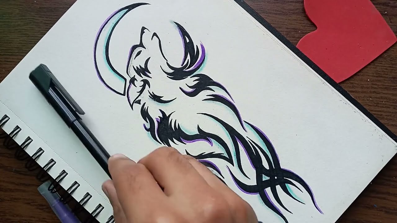 How to draw Wolf Tattoo | Tribal Wolf Tattoo | Tribal Tattoo Art