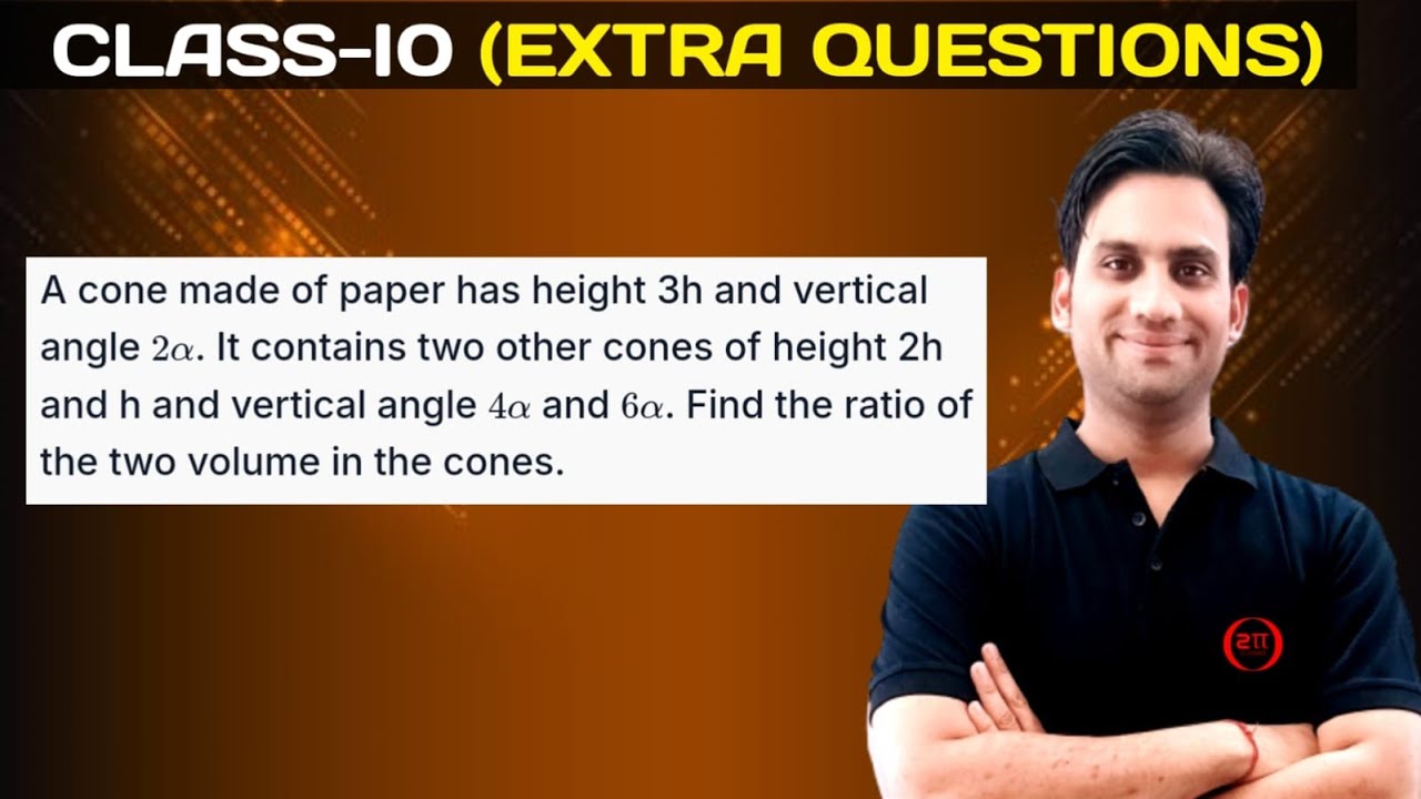 A cone made of paper has height 3h and vertical angle 2α. It contains two other cones of height 2h