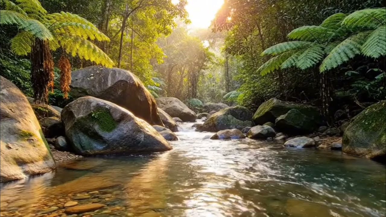 Relaxing Beautiful Sound of River Water Flowing Calms the Mind, Deep Sleep, Meditation