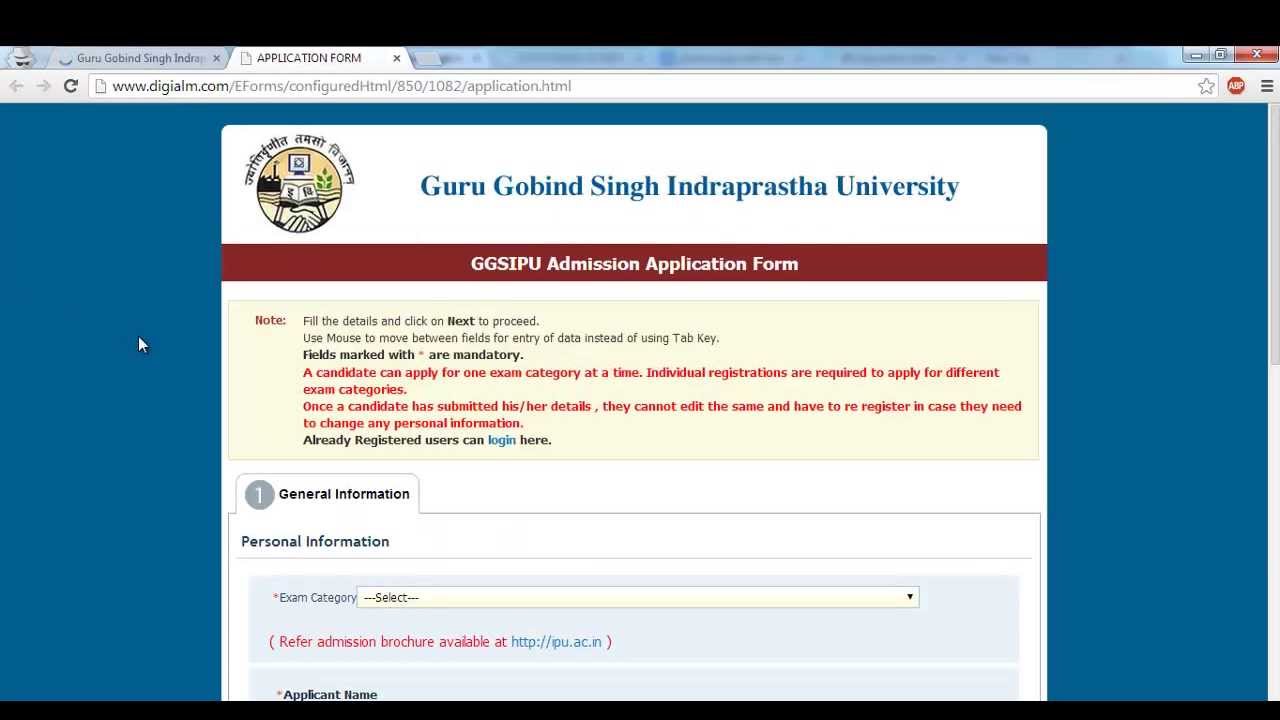 How to Fill application form of IPU CET 2014