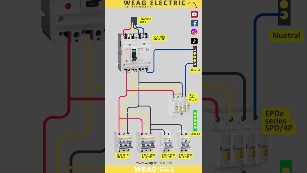 4P SPD Wiring With 4Pole MCCB | 3P 2P MCBs in The Main Distribution Box of Commercial Building! #spd