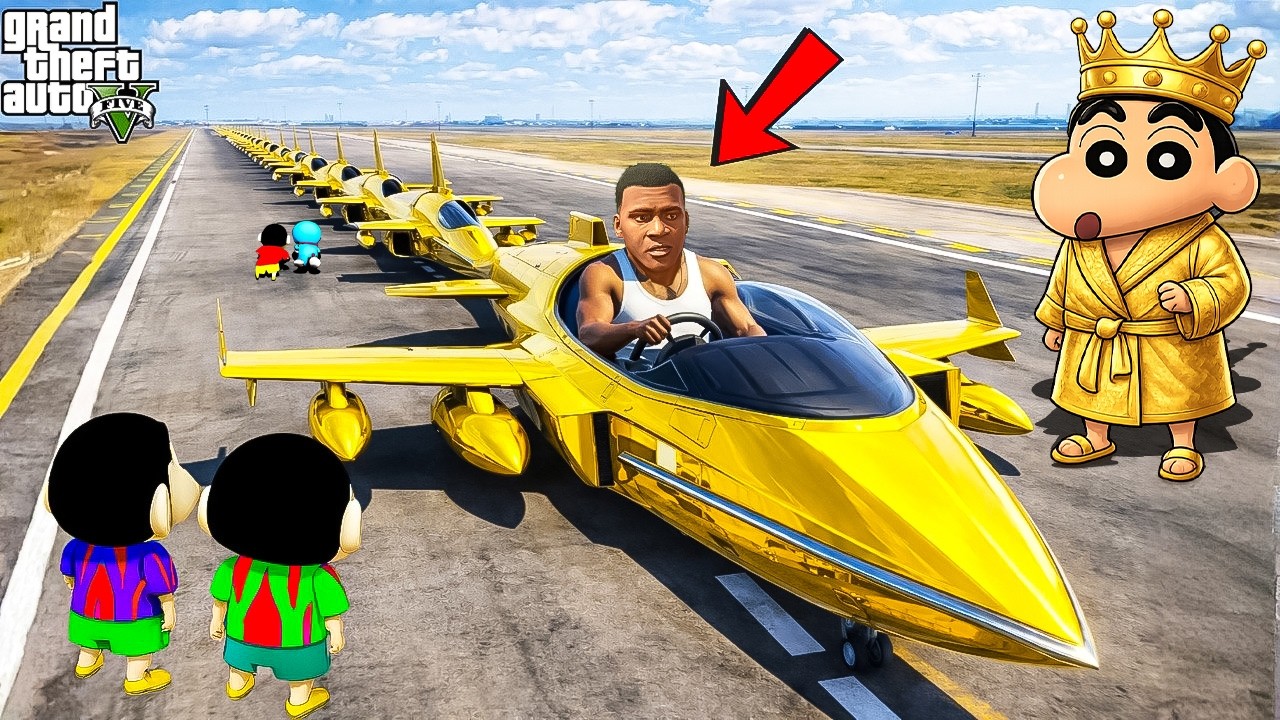 Franklin & Shinchan Create The World’s Longest Plane Ever! 😱✈️ in GTA 5 in Telugu