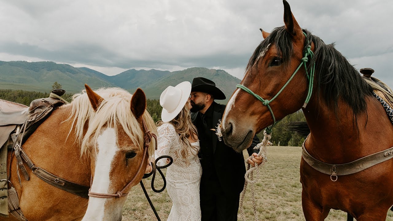 Western Horse Wedding at Going to the Sun Chalets outside Glacier National Park, Montana