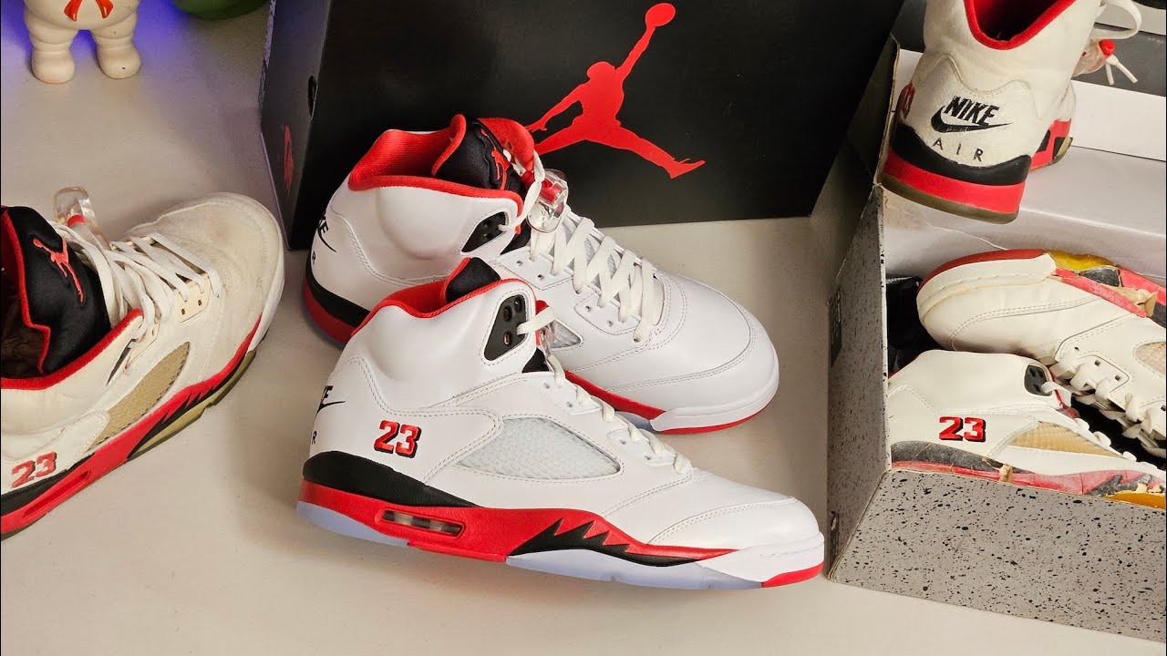 Air Jordan 5 2025 огненно-красного цвета против OG 1990 года