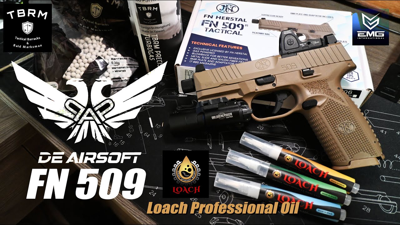 Double Eagle X EMG/Cybergun FN 509開箱簡介 | 新品牌Loach Professional Oil比賽級油品試用#airsoft #生存遊戲