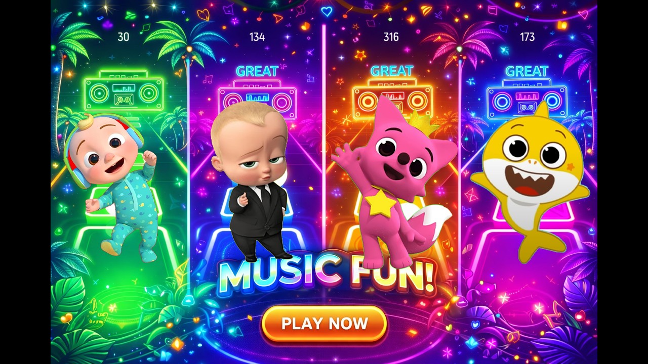 CO COMELON  🆚 BOSS BABY  🆚 PINKFONG  🆚 BABY SHARK  Tiles Hop EDM Rush🎶| Who Is Best?