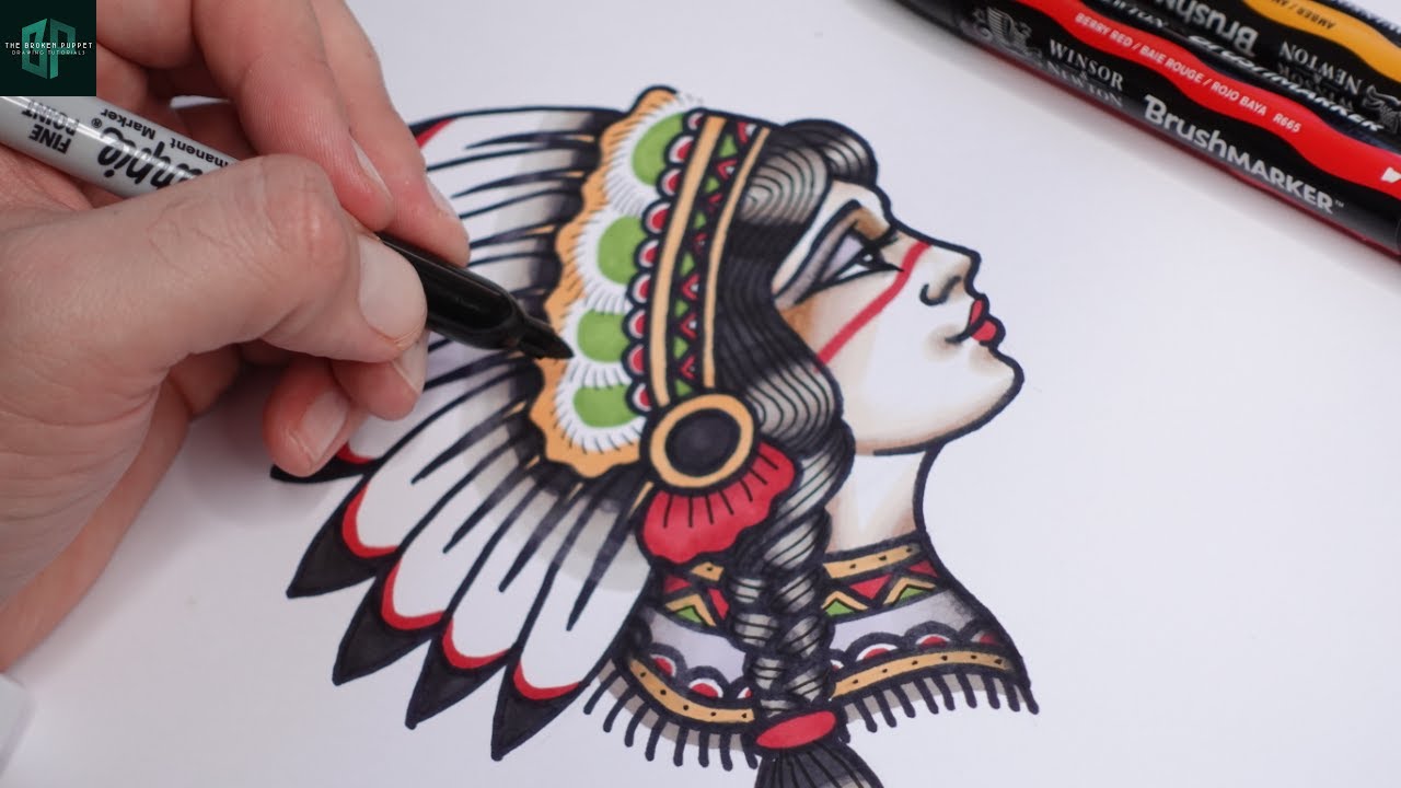 How to Draw out a Tattoo Design of a Native American Girl