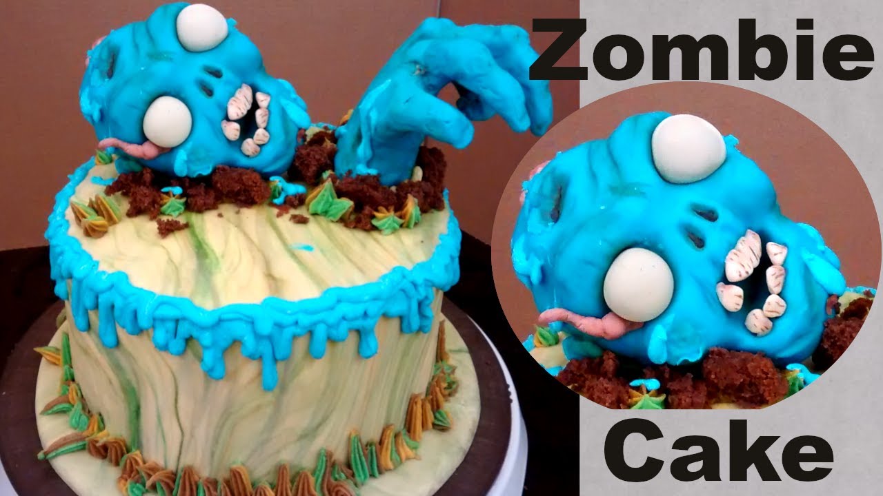 🎃 Zombie Cake Design 🎃DECORATING a Halloween Graveyard ZOMBIE Cake