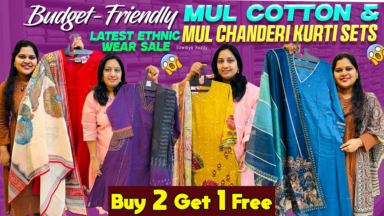 🔥 Budget-Friendly Mul Cotton & Mul Chanderi Kurti Sets | BUY 2 GET 1 FREE 😍 Latest Ethnic Wear Sale