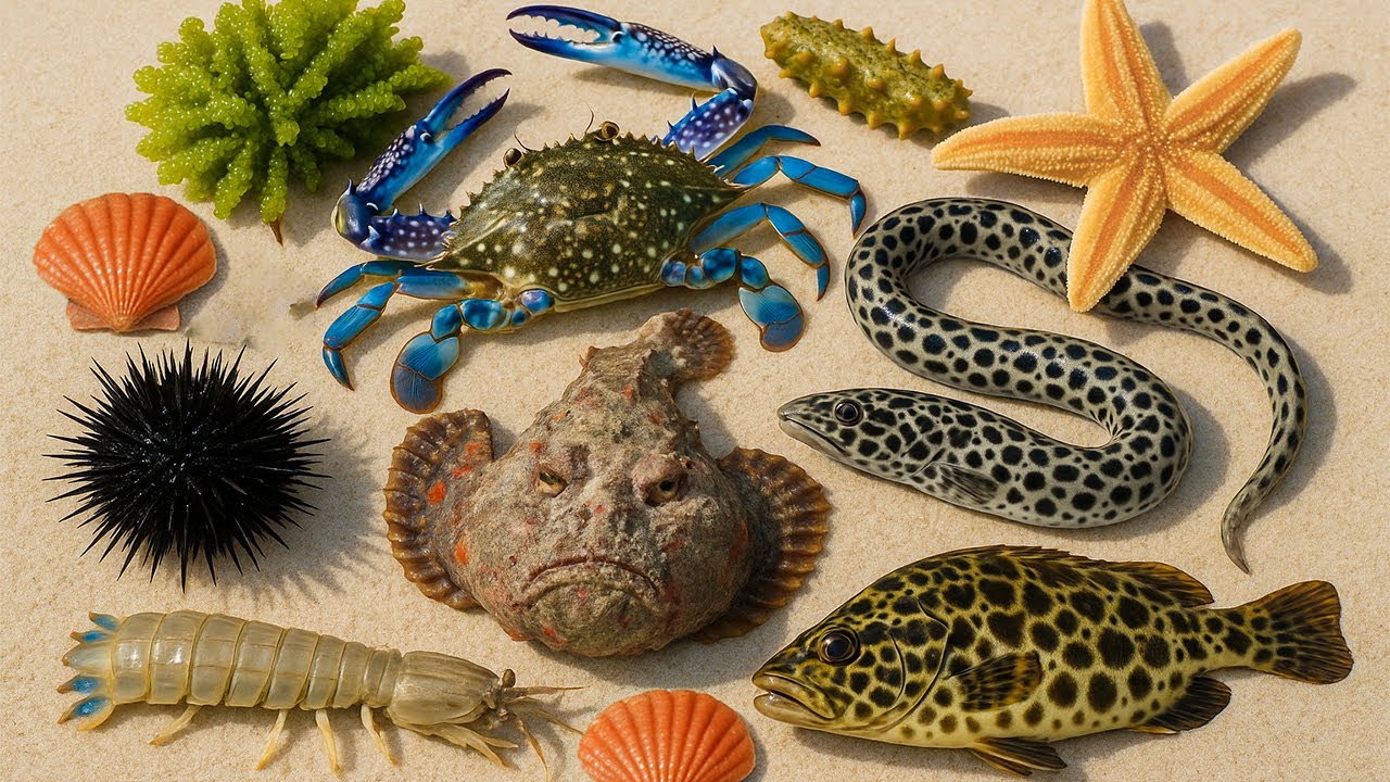 🌊 Поиски пищи в океане | 🐍 Угорь, 🦔 Морской ёж, 🪸 Огурец, 🦞 Креветка-богомол, рыба-леопард и ночн...