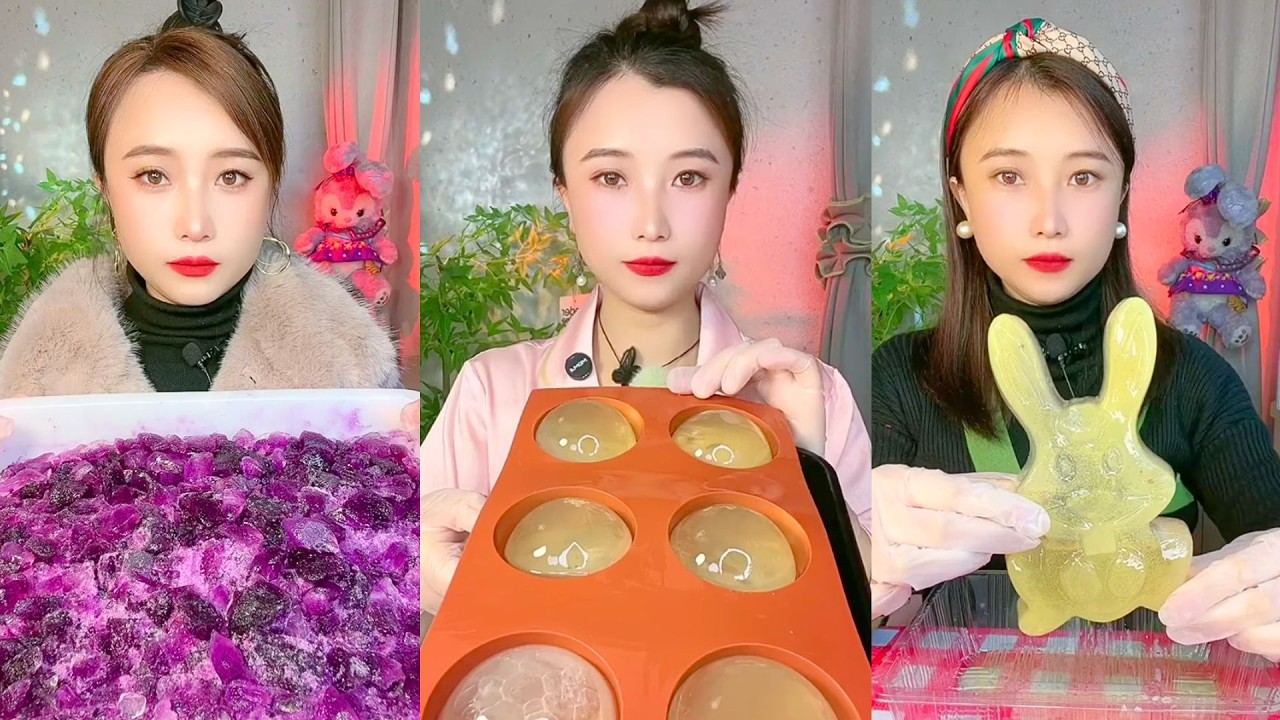 Purple Crystal Dessert and Golden Bunny ASMR Feast