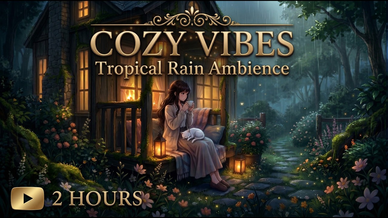Girl and Kitty in Cozy Garden｜How to Relax: Soothing Relaxing Rain Sounds｜Deep Sleep Ambience