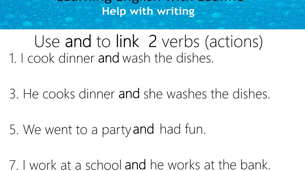 Punctuation and Writing in English Beginner:  Use commas & and with verbs