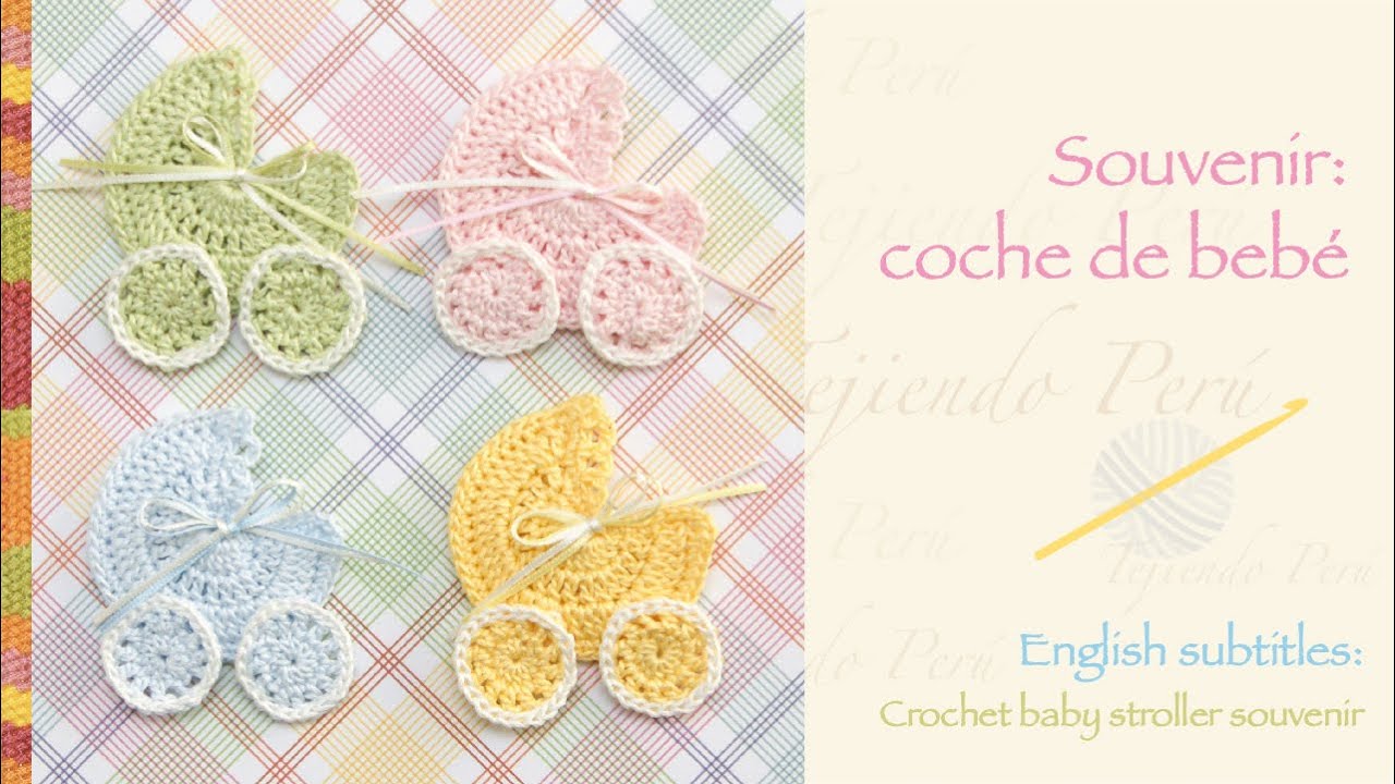Souvenir coche para bebé tejido a crochet / Crochet baby stroller applique