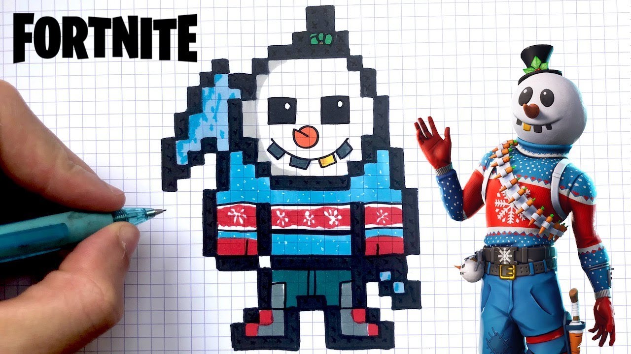 TUTO DESSIN FACILE BONHOMME DE NEIGE FORTNITE PIXEL ART