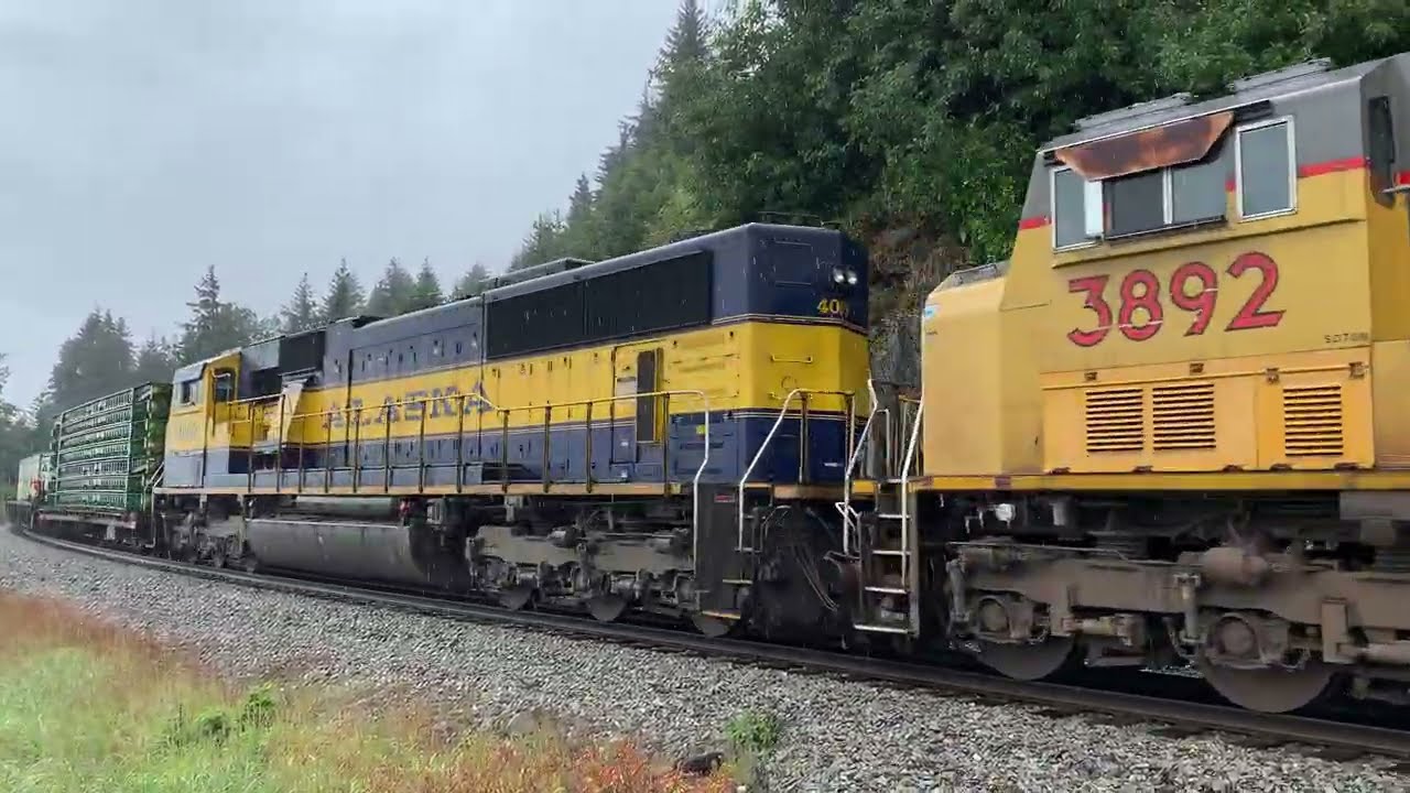 Alaska Railroad Freight Along the Seward Highway with Union Pacific Locomotive!