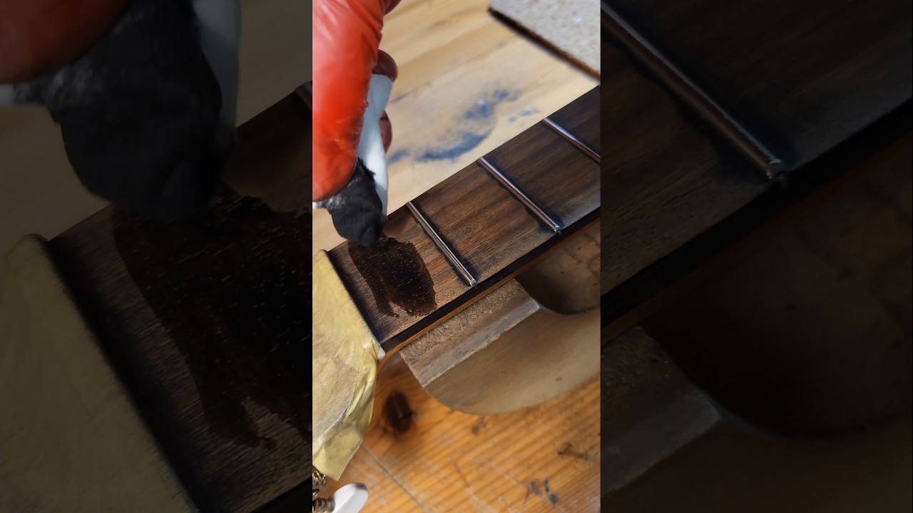 Guitar Fretboard Restoration with Ebony Stain. Full longform video up #luthier #guitarrepair