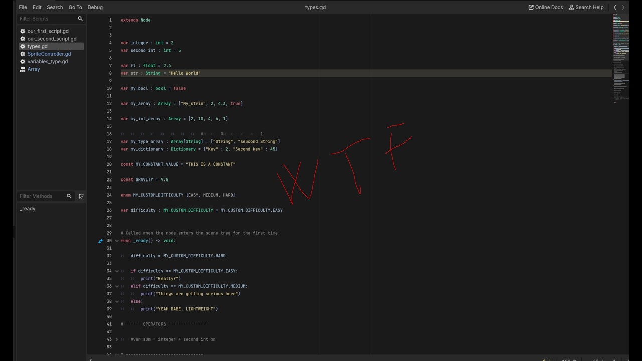 Basic Godot scripting - Arrays, enums and variable type - for loop