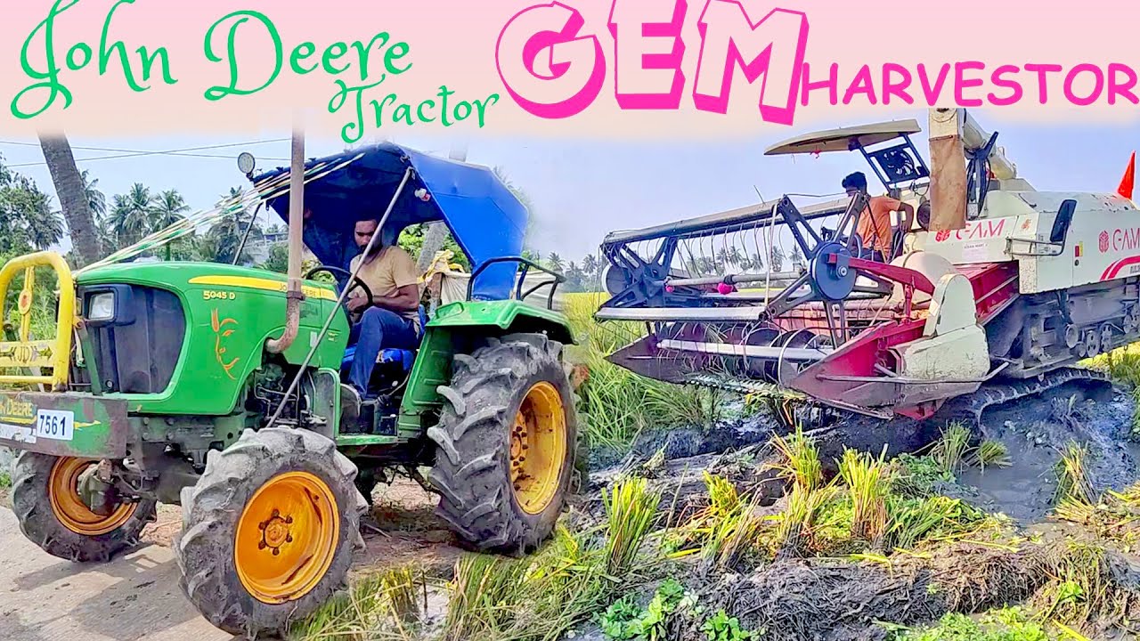 GAM Harvester model 2024 in MUD | John Deere 5045D Tractor | GAM Combine Harvester 102 HP Machine