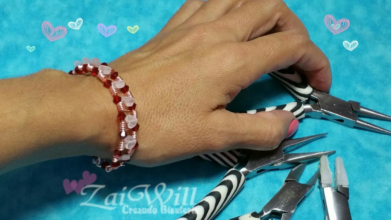 Pulsera Alambres Y Corazones -  Faciles de Hacer